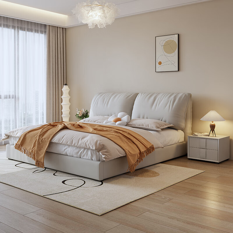 红苹果(red apple)大象耳朵科技布艺床现代简约双人主卧婚床北欧风网