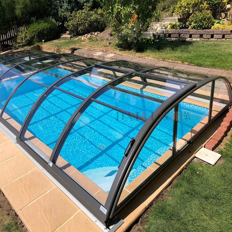 fl)防违建泳池可移动阳光房铝合金推拉式智能电动折叠伸缩玻璃断桥铝