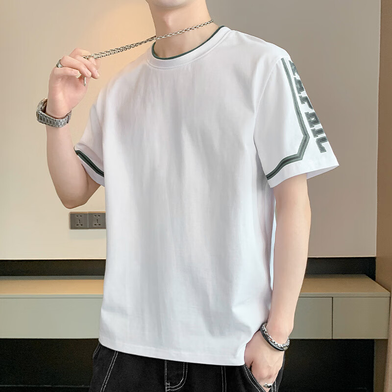 短袖恤夏季潮牌潮流棉半袖男款体恤男生新款帅气休闲上衣服 t175白色