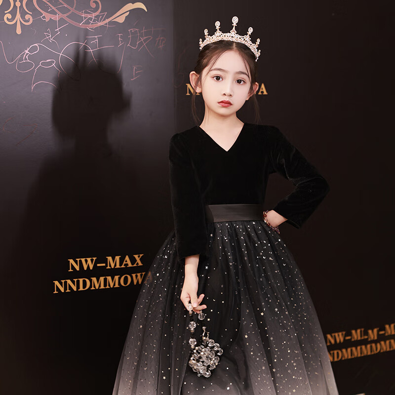 tunghsiaofei儿童高端钢琴演奏礼服公主裙女童十岁生日主持人小提琴演讲演出服 黑色（长袖） 170属于什么档次？