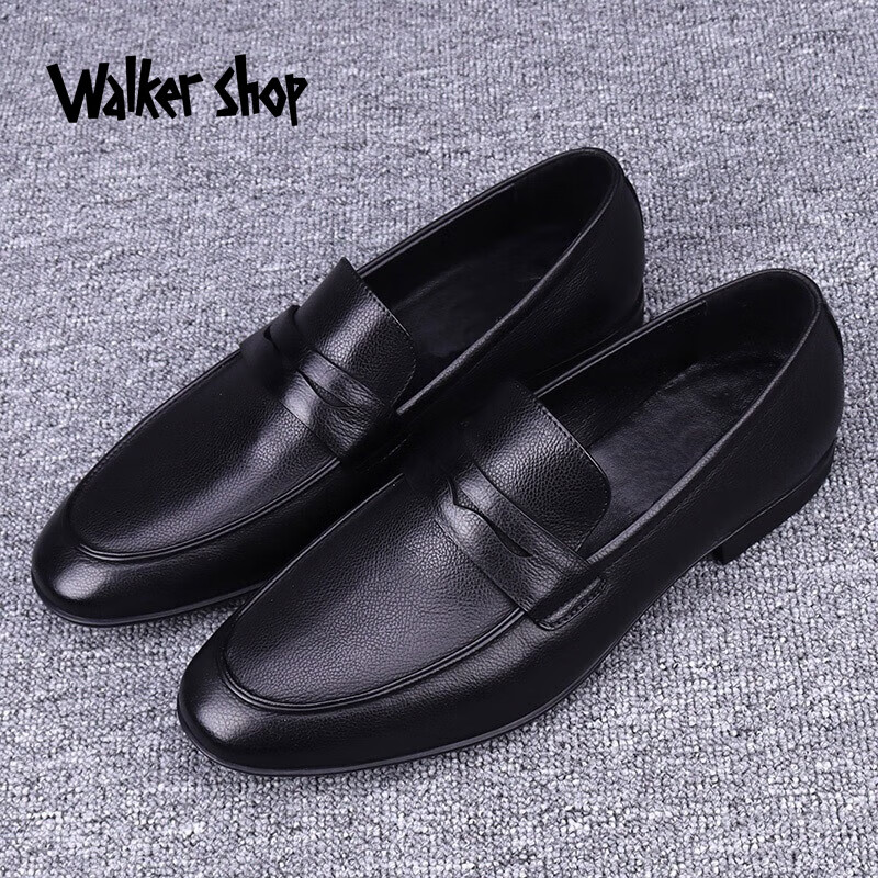 walker shop奥卡索新款潮流男士皮鞋软底一脚蹬百搭韩版商务休闲皮鞋