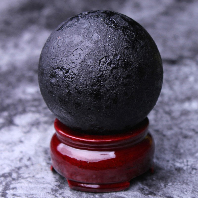 牧思 天然泰国雷公墨陨石摆件 宇宙陨星圆球家居能量 原石摆 圆球直径