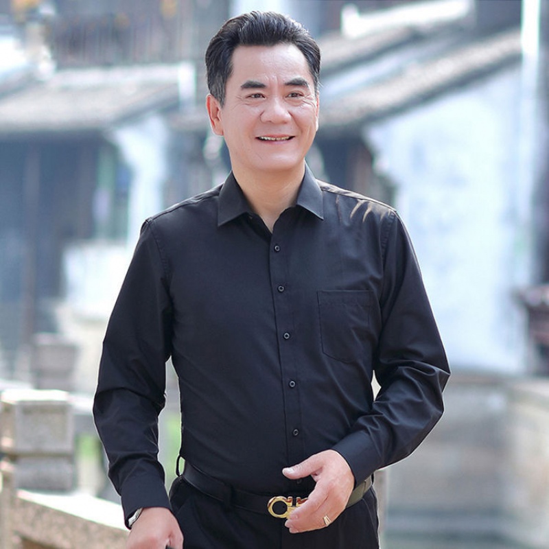 楠语秋(nanyuqiu) 爸爸工作装中年男士口袋长袖衬衫中老年人免烫40岁