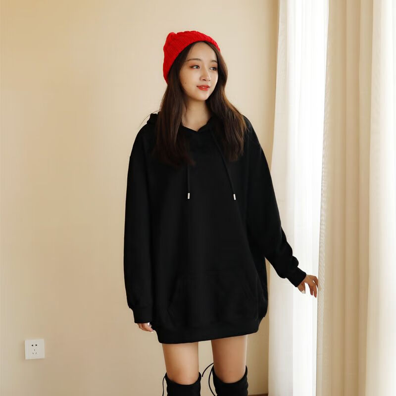 婵栩遮臀盖屁股包臀卫衣女中长款春秋中长款盖屁股卫衣女秋冬款300斤