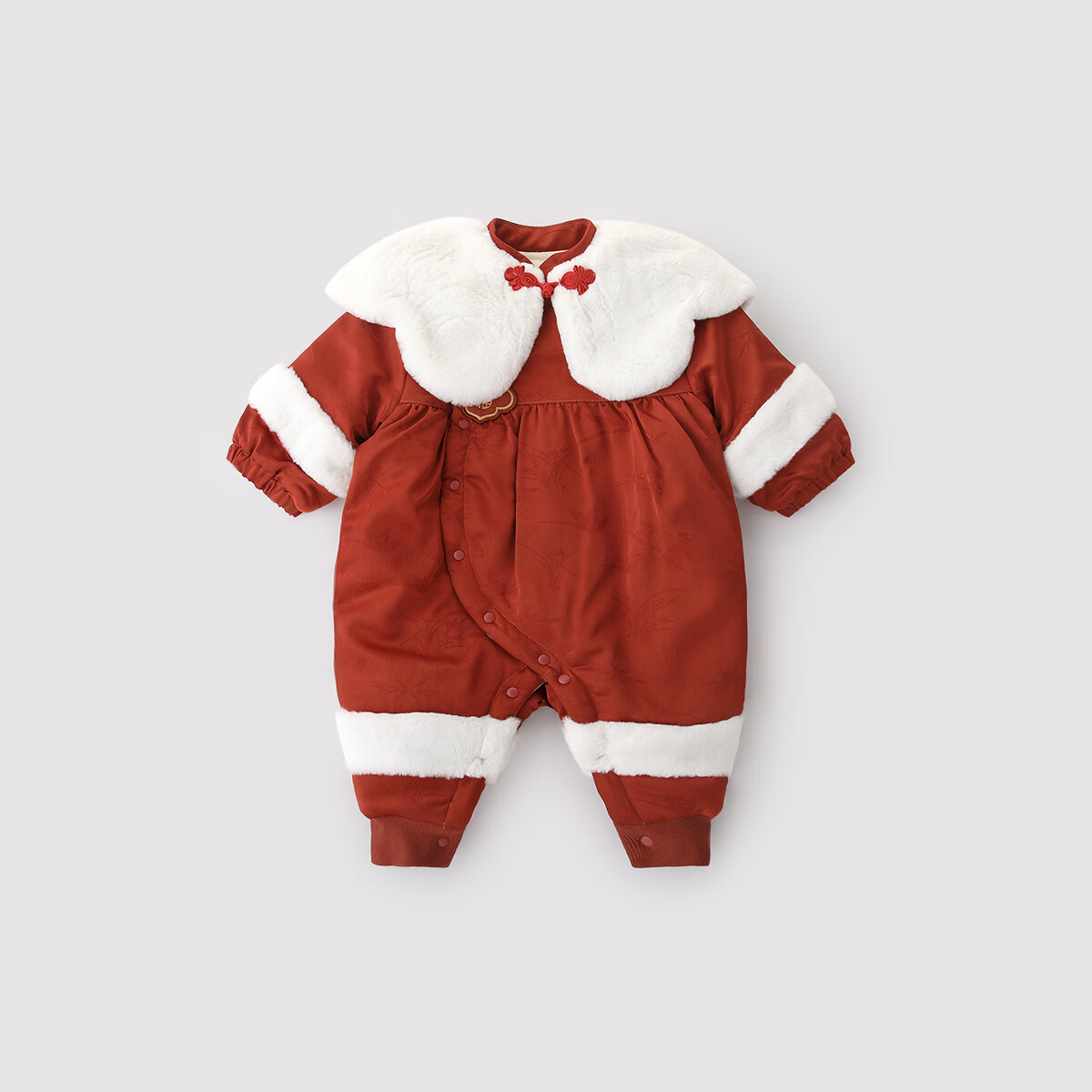 巴厘小猪周岁女宝宝礼服男宝夹棉连体衣冬季加厚保暖红色中国风婴儿拜年服 釉红 90cm