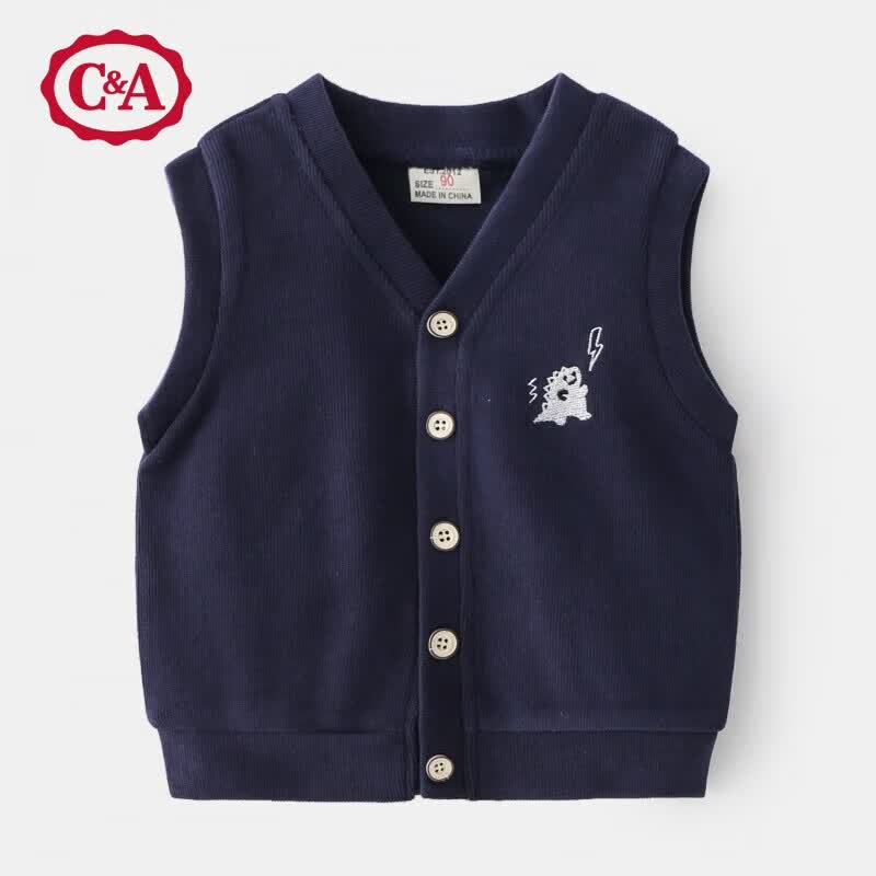 C＆A秋款儿童马甲棉质现货潮流男童上衣单排扣秋款毛织马甲女小童背心 藏青恐龙刺绣马甲 120cm使用感如何?