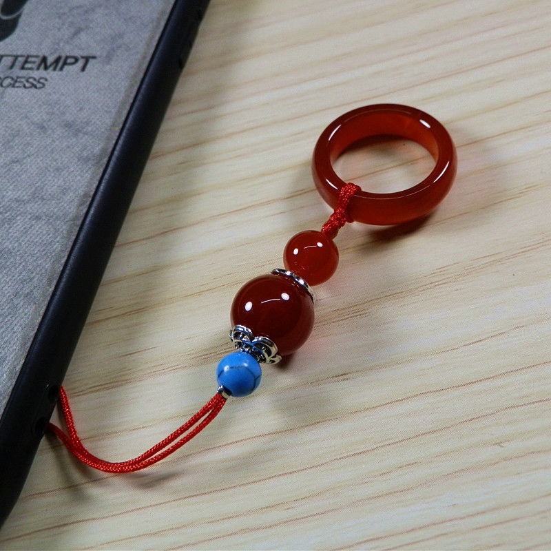 挂件绳钥匙男手机链带挂绳网红吊绳挂u盘男女款 红 玛瑙【手机挂件】