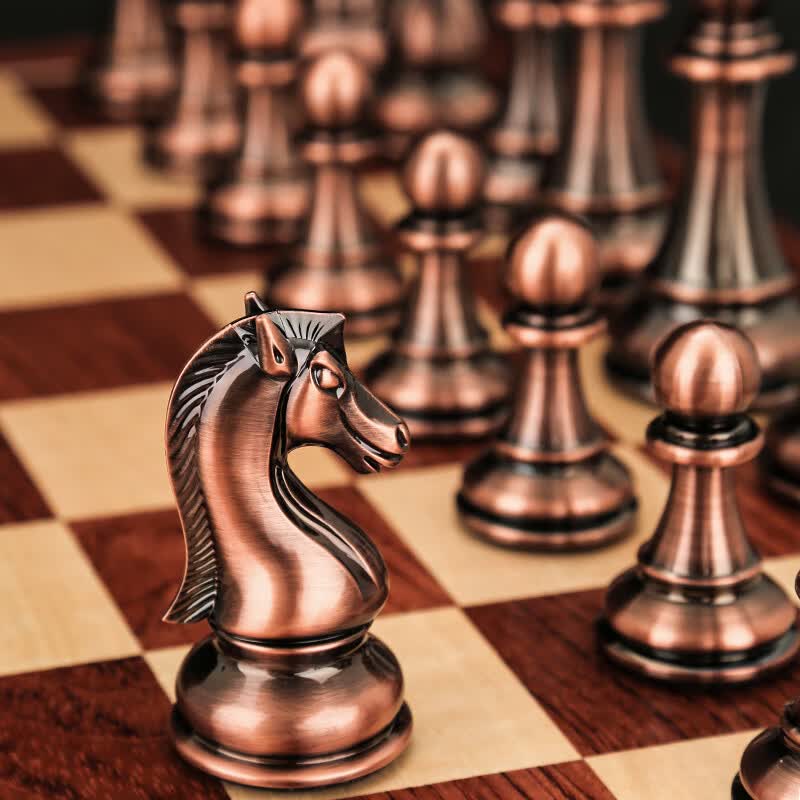 泰瑞格国际象棋礼盒套装复古风金属古铜棋子特大号比赛用折叠棋盘