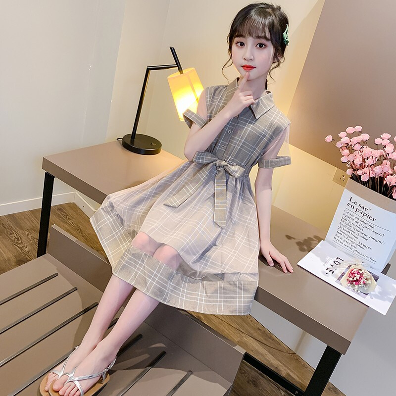 2021新品韩版儿童连衣裙中大童时尚短袖纱裙小女孩洋气蓬蓬裙3-14岁