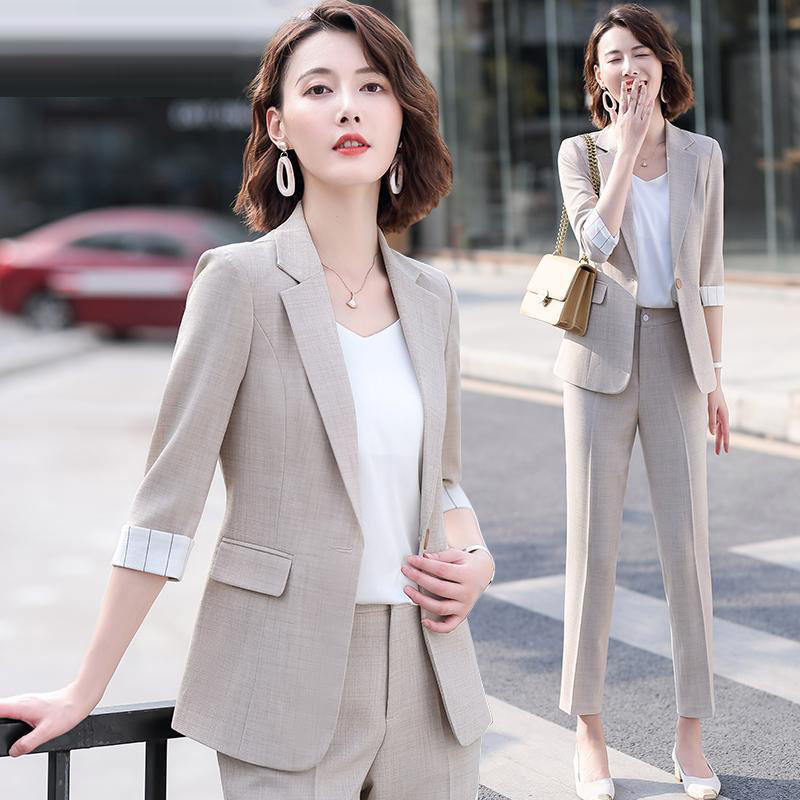 职业装套装女装时尚气质七分袖西装外套春夏季薄款中袖小西服上衣