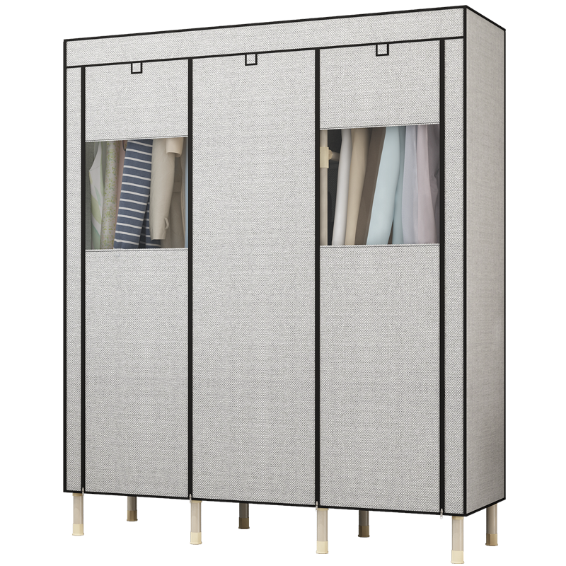 勇拓者简易衣柜布衣柜钢管加粗加厚卧室寝室收纳布艺衣橱储物柜加固防尘防潮柜学生宿舍单双人150s灰白