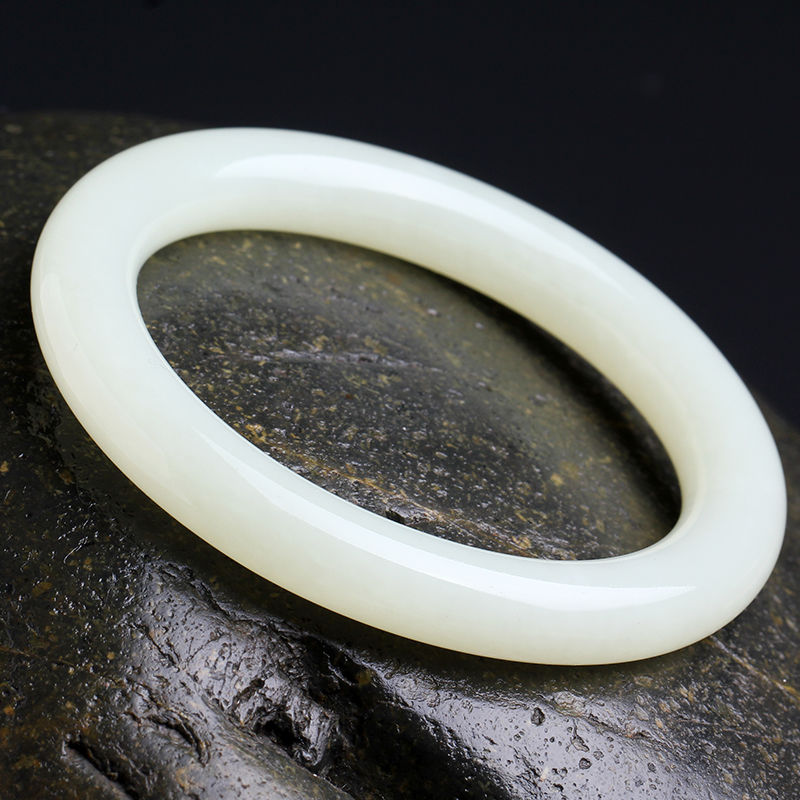 默奢 和田玉细条手镯 女玉镯 天然少女新疆白玉子 圈口52