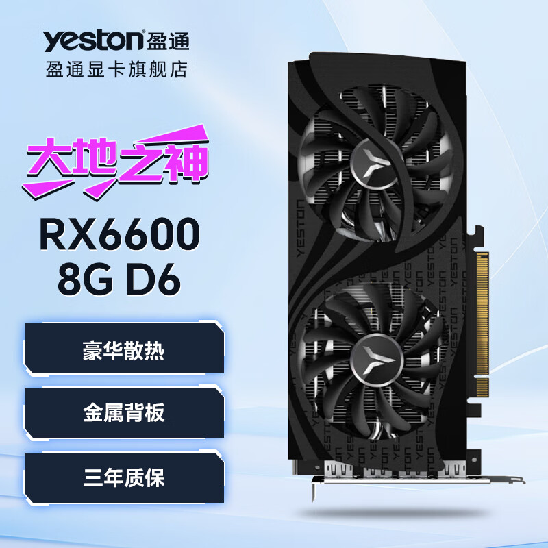 盈通（yeston）【24期免息】AMD RX6650XT/6600大地之神/樱瞳花嫁 游戏电竞独立显卡 RX6600 8G D6 大地之神 GA