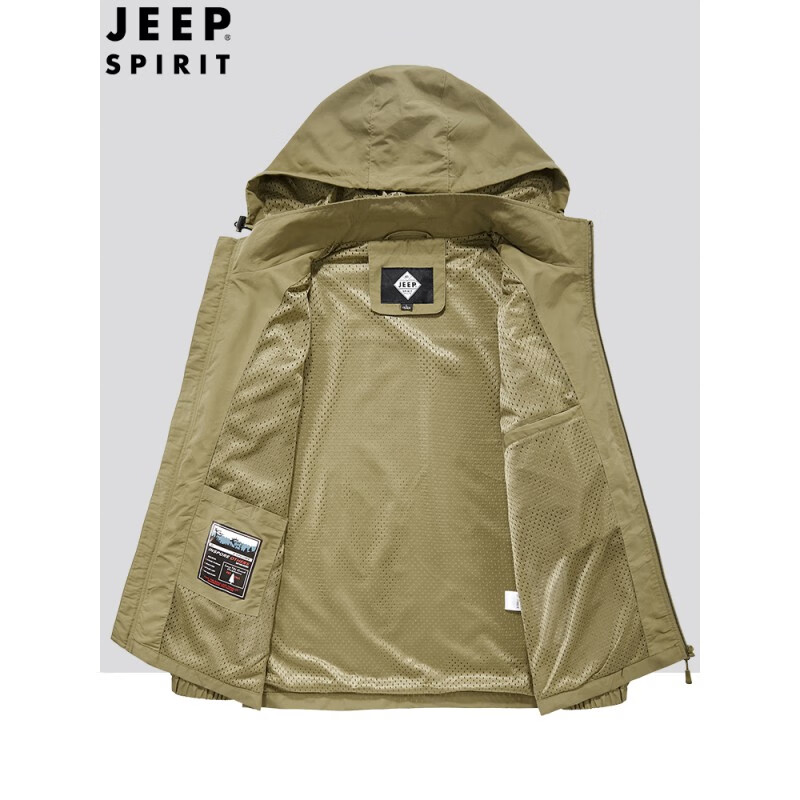 JEEP春秋季薄绒保暖棉服男士宽松休闲外套大码多口袋茄克上衣 深蓝色(6918A加绒款) 可拆帽子 L 建议120-135斤