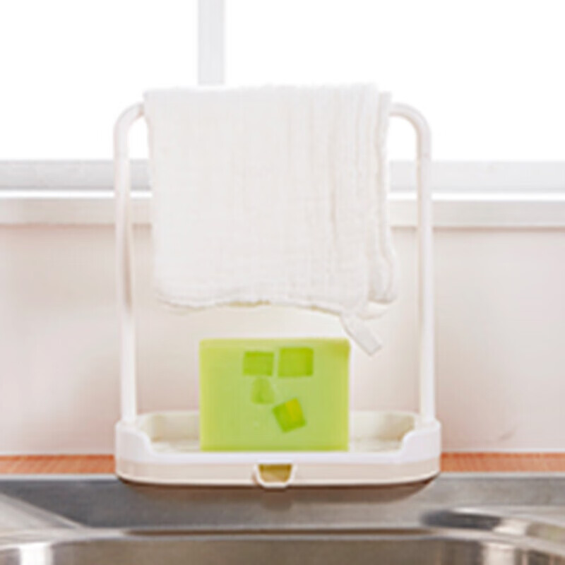 厨房沥水抹布架洗碗布擦手巾挂架水槽台面立式肥皂收纳水池置物架 米色