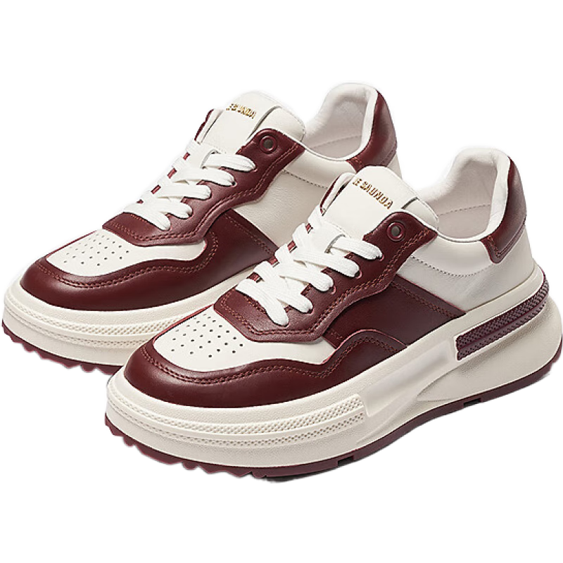 莱尔斯丹[悦己礼盒]张艺凡同款休闲厚底熊猫鞋真皮板鞋女礼物骐骥红66503 安可拉红BOL 张艺凡同款珍珠饰扣 37 （235mm）