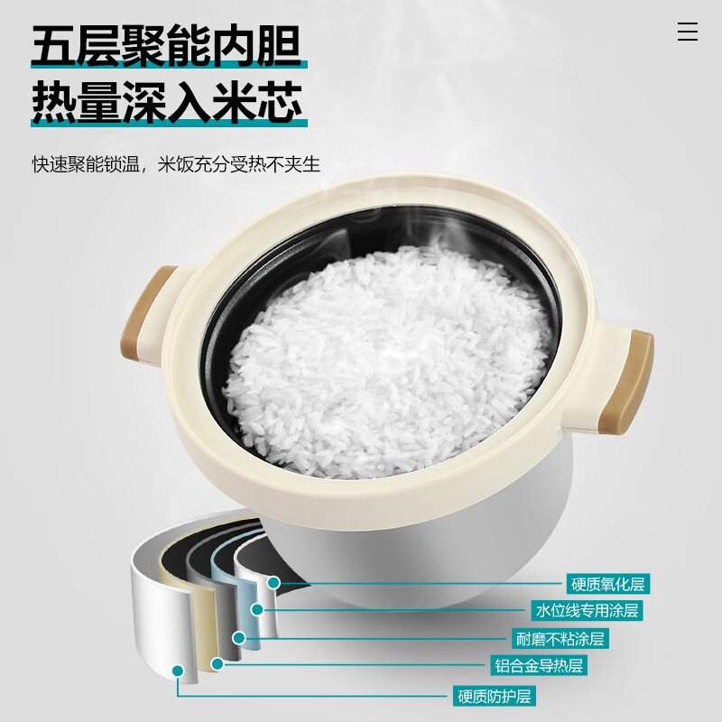 半球(PESKOE) 电饭煲 家用不粘锅老式易操作电饭锅迷你宿舍学生 电煮锅 米黄机械款【适用2-4人】 2L