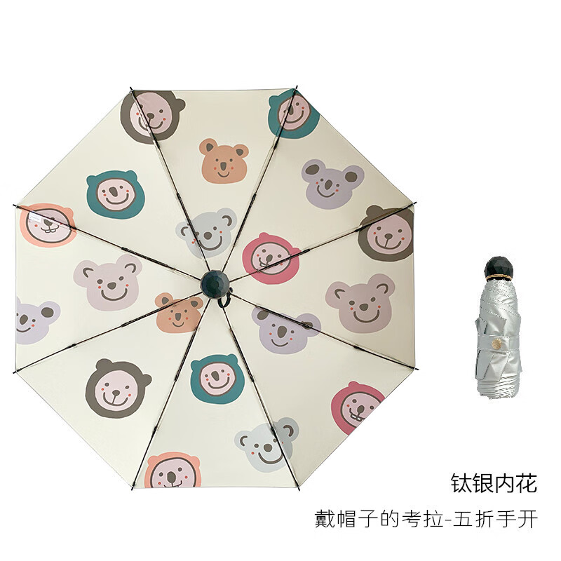 防晒紫外线遮太阳雨伞全自动折叠小巧便捷女 戴帽子的考拉-五折手开