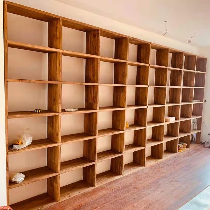 定制老榆木书架满墙大书架定做实木书柜格子架整墙落地多层置物架 3cm厚老榆木板每平定制