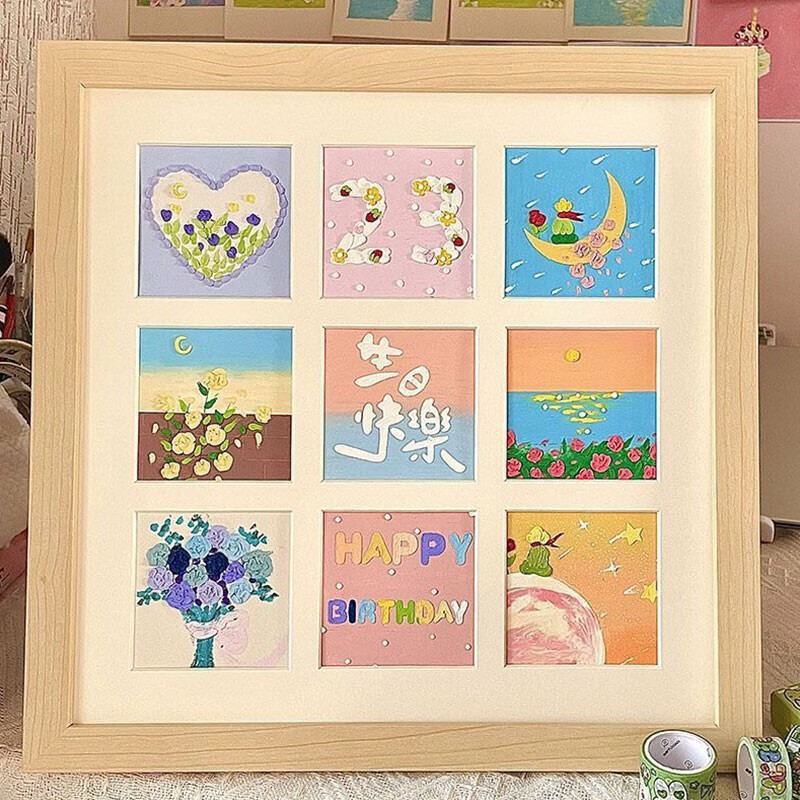 生日快乐九宫格 礼物袋 木色