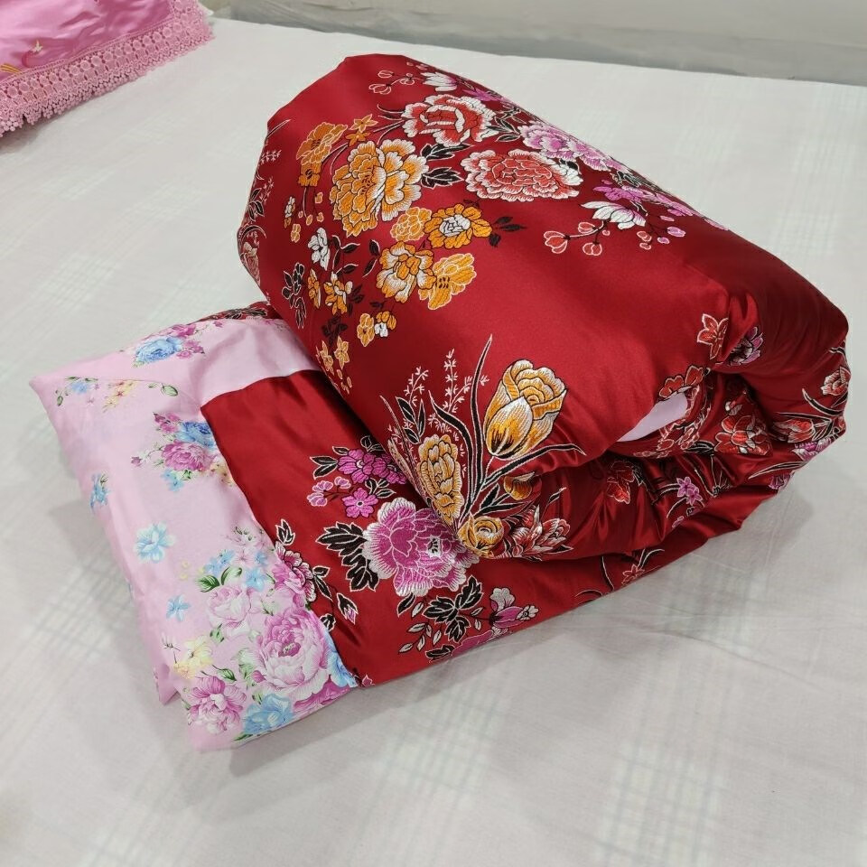 老式包边丝绸绸缎传统龙凤乡村复古 牡丹全花大红 180x220cm8斤棉被