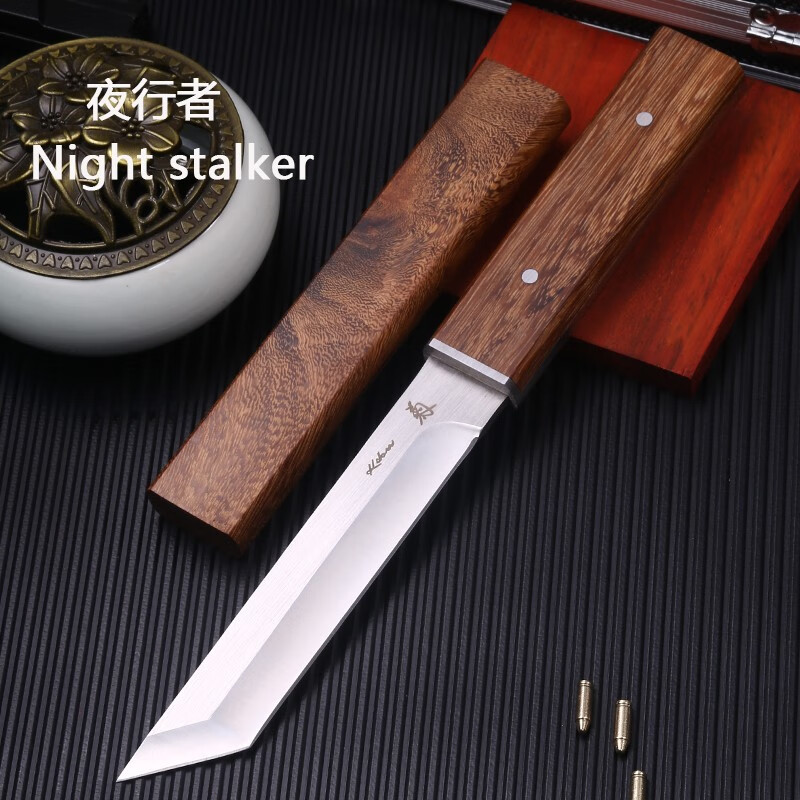 夜行者（Night stalker）锋利高硬度直刀便携小刀钓鱼登山野外便携木套刀