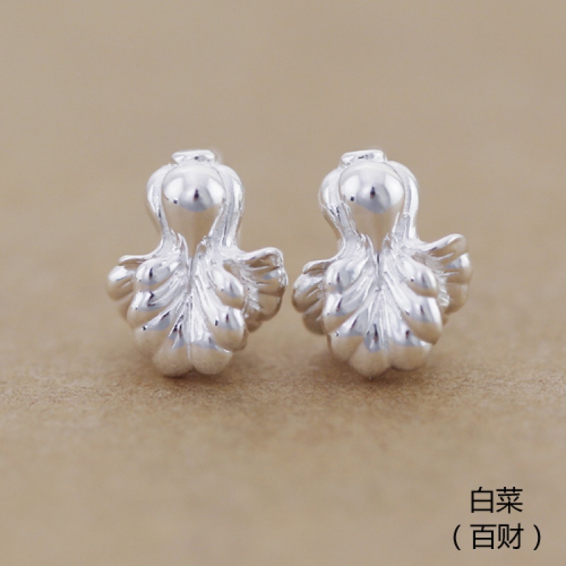 【曲美思】真银白菜弯钩耳钉999足银雏菊雪莲花耳环女学生意个性潮