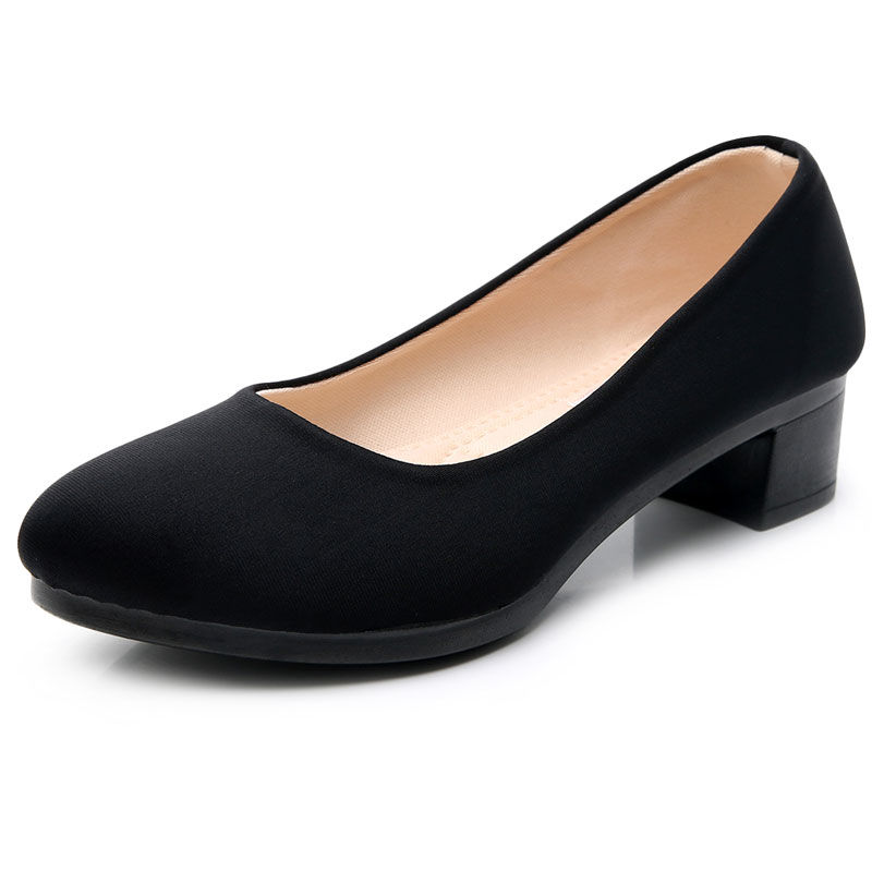 恺吉锐老北京布鞋女单鞋中跟粗跟软底黑色防滑酒店服务员职业上班工作