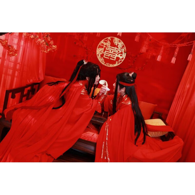 缘笛魔道祖师cos婚服 忘羡婚服红金色古风婚服魏无羡蓝忘机蓝湛cos 魏