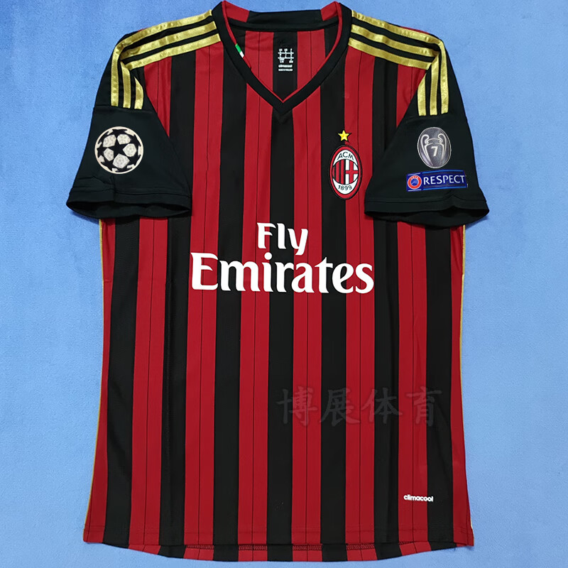 阔将13-14赛季ac米兰长/短袖足球服22号卡卡45号巴洛特利复古训练球衣