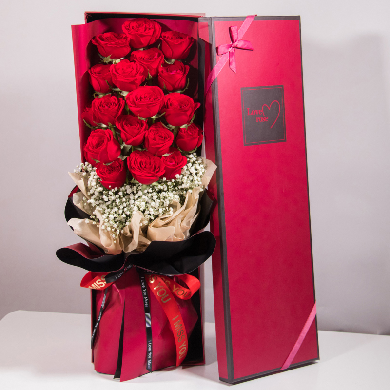 卓盛 鲜花速递红玫瑰高端礼盒送女友送老婆告白求婚生日礼物全国同城门店配送上门 19朵红玫瑰礼盒-典雅款