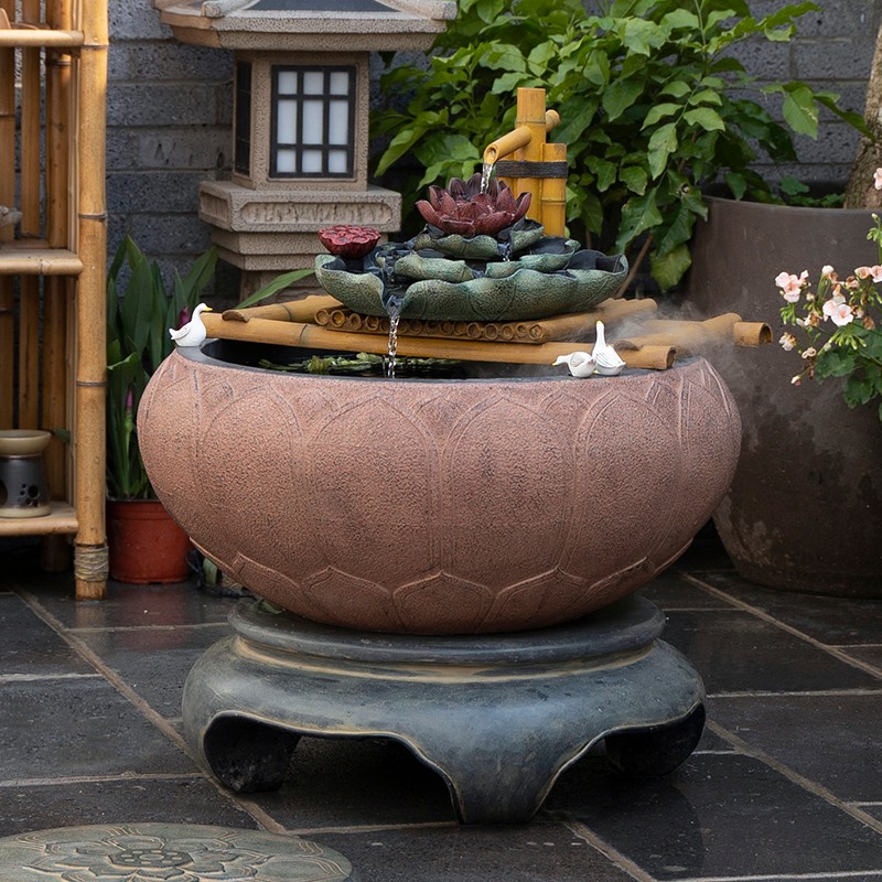 匠心坊庭院造景布置荷荷美美阳台鱼池顶楼花园装饰流水喷泉摆件 0240