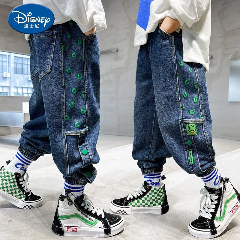 裤长裤2024春秋季新款宽松舒适长裤中大童男孩牛仔裤潮款 蓝色 120cm