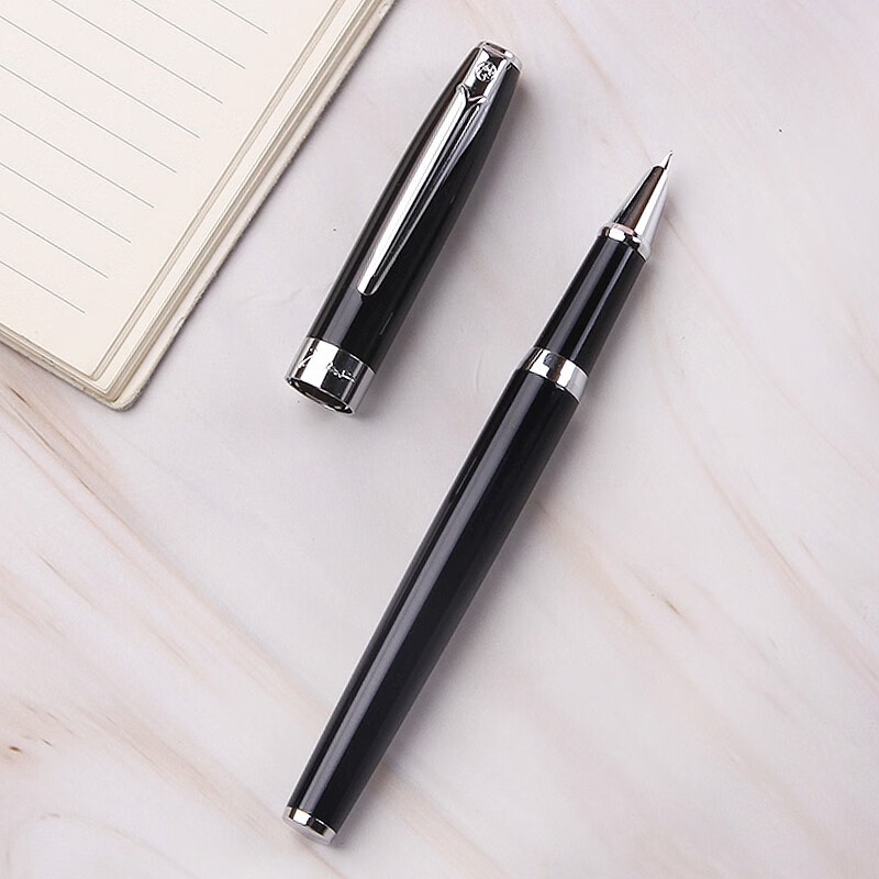 毕加索(Pimio)钢笔717曼陀林系列财务钢笔弯尖书法练字美工笔男女士商务礼盒办公签名笔节日礼品免费刻字 亮黑银夹 明尖/直尖钢笔【0.5mm】