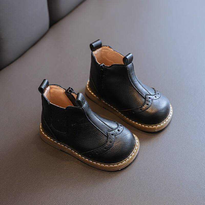 戴丽格15—25码儿童靴子童短靴新款软底宝宝学步鞋童马丁靴冬 黑色(一点点绒) 15码内长11.5CM