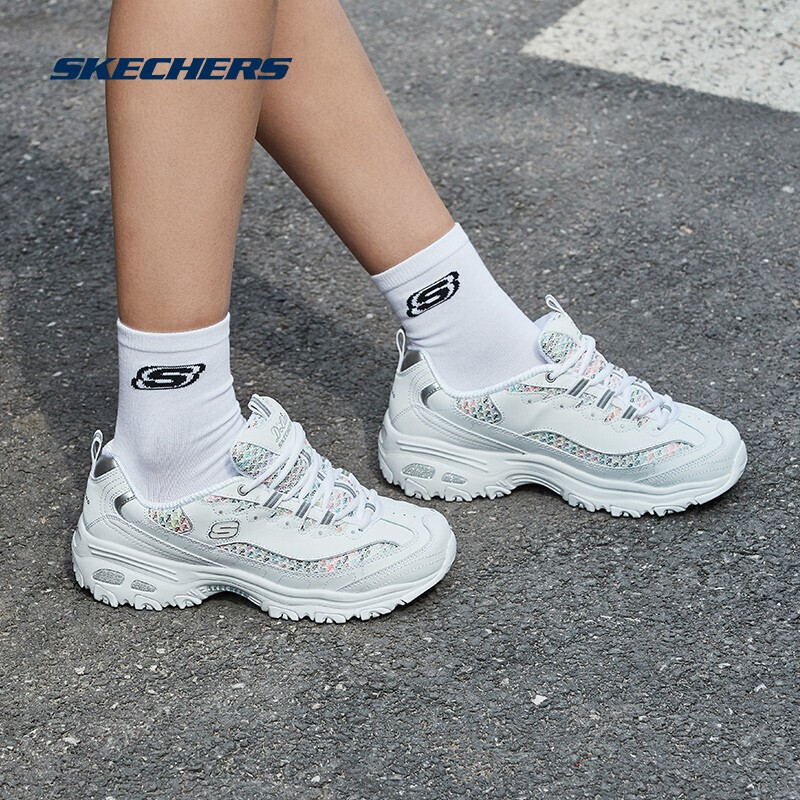 skechers斯凯奇女鞋彩色流线熊猫鞋潮流松糕厚底运动老爹鞋13144白色