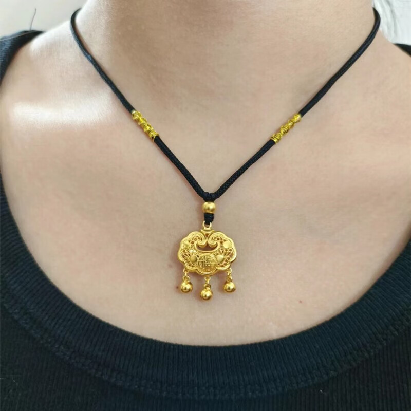 kluck老凤凰黄金金锁黄金平安锁足金999吊坠女长命锁生日福锁包礼物