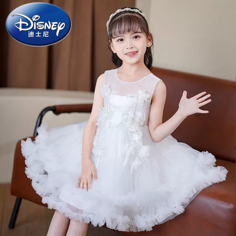 迪士尼（Disney）女童礼服公主裙夏季花童婚纱连衣裙小女孩主持人礼服裙儿童演出服 白色 110