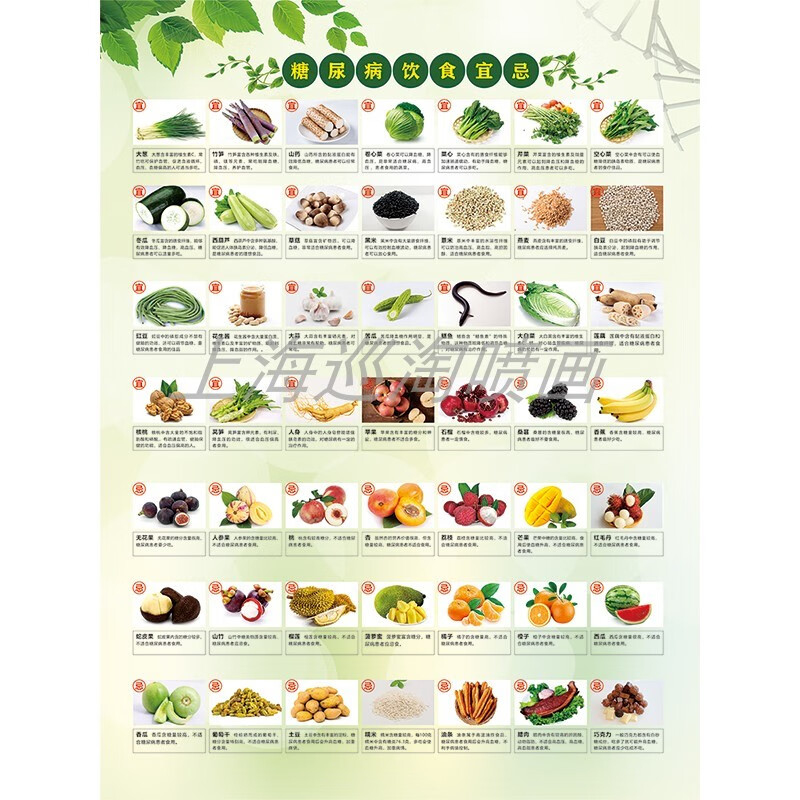 澳颜莱高嘌呤食物表 糖尿病患者嘌呤饮食宜忌图海报营养搭配成分挂图