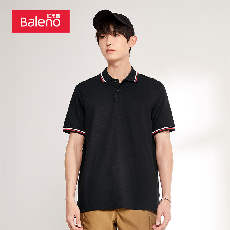 班尼路（Baleno）polo衫2021夏季短袖polo衫男生翻领t恤男宽松休闲保罗衫 00A 纯黑 XL