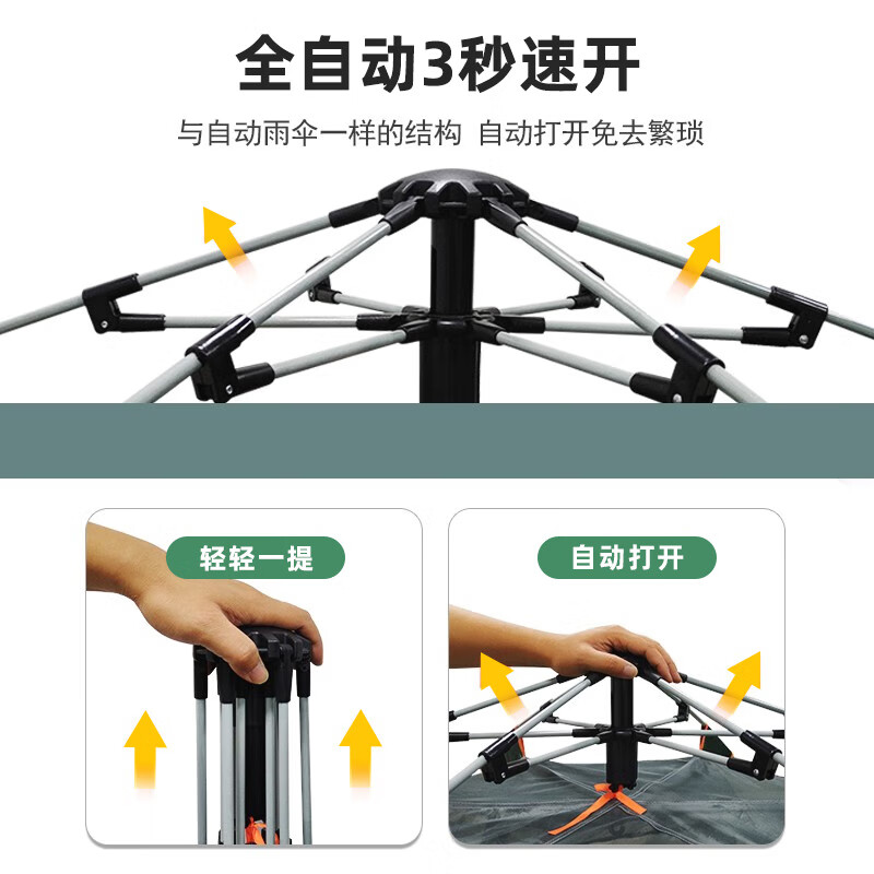 北鹿风全自动户外速开帐篷3-6人防雨防晒过夜便携式可折叠加厚露营帐篷 六角/两门三窗/5-8人送防潮垫
