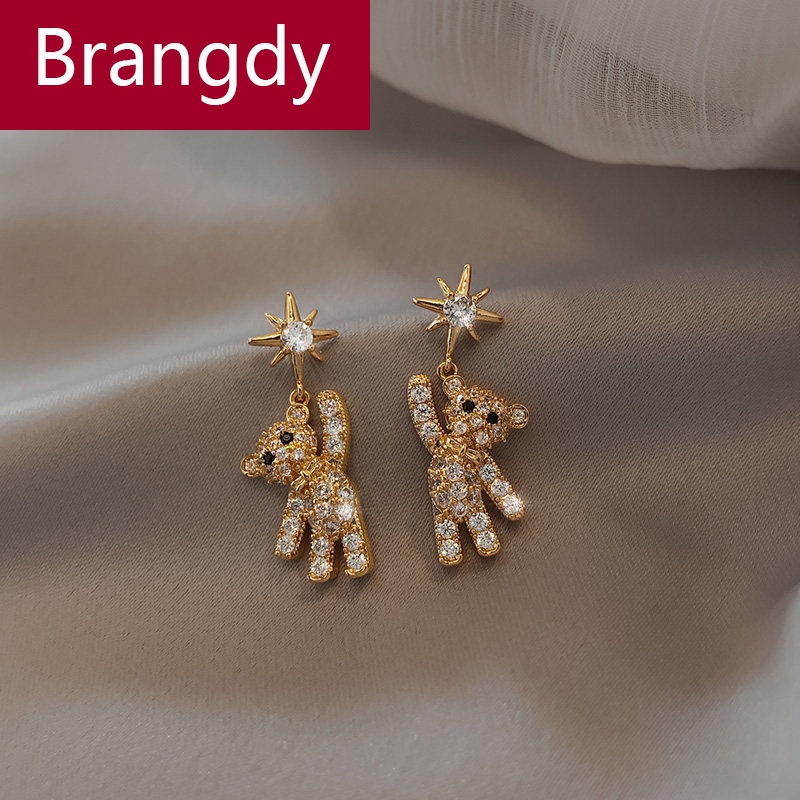 brangdy 可爱小熊猫耳钉女简约小巧少女耳环耳饰韩国小耳坠 金色