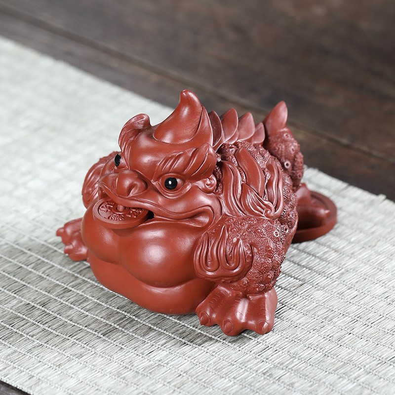 萬(wàn)壺園 紫砂茶寵擺件可養(yǎng)金蟾茶寵禪意功夫茶具配件茶玩非變色蟾蜍招財(cái)擺件茶臺(tái)茶桌茶道茶具擺件茶道零配 富足金蟾 大紅袍
