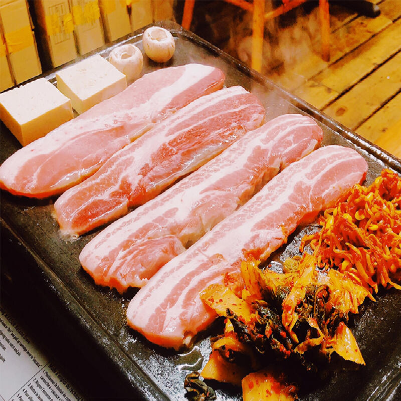 苏墨烤新鲜五花肉薄片韩式烤肉片腌制食材韩国厚切去皮黑猪肉冷冻 1斤