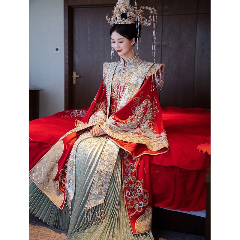 VFKZ秀禾服新娘2024大碼胖妹妹結(jié)婚中式婚紗鳳冠霞披明制婚服漢服嫁衣 奢華款 M (胸圍90cm體重100斤)