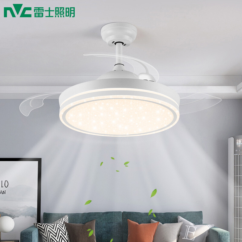 雷士（NVC）白色吊扇灯风扇灯北欧满天星灯具LED隐形扇叶带遥控三色调光