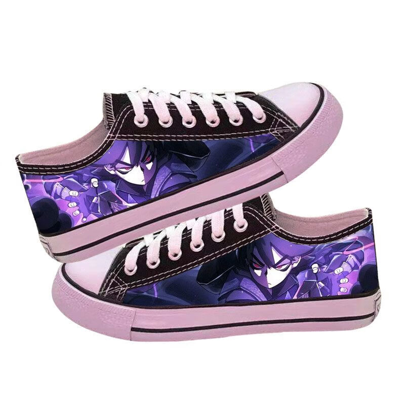 旋昱刺客伍六七日系涂鸦手绘印花中小学生男女低帮帆布鞋少年卡通鞋子