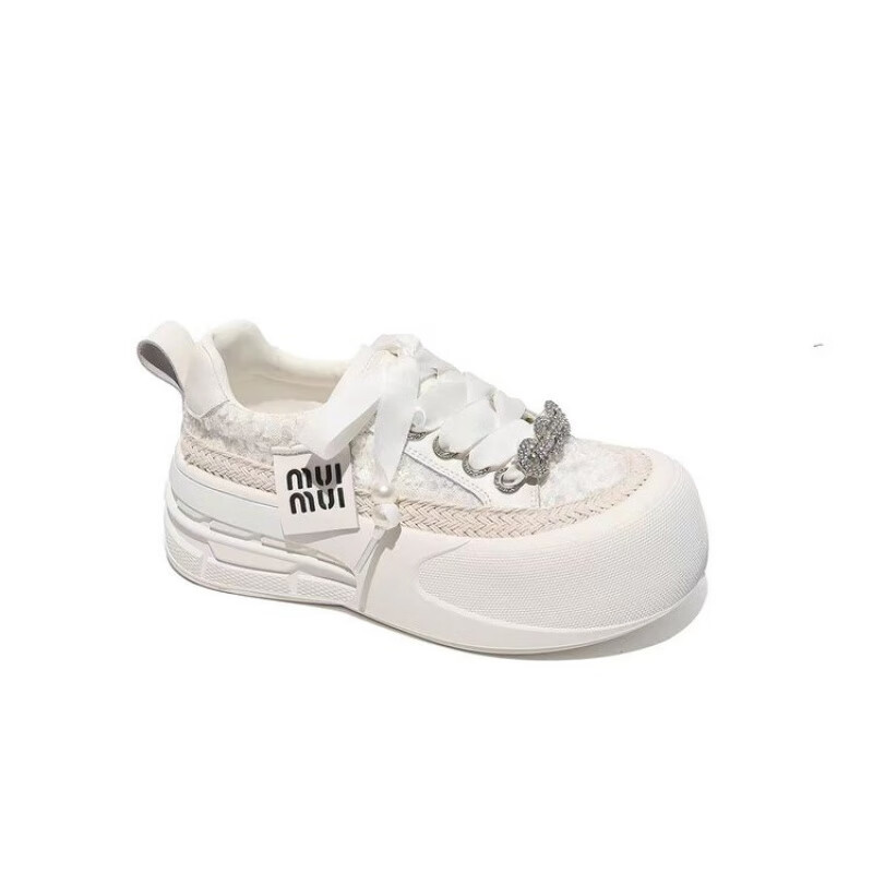 春季珍珠时尚厚底潮流百搭休闲女鞋显高运动潮鞋女子系带2024 白色 35