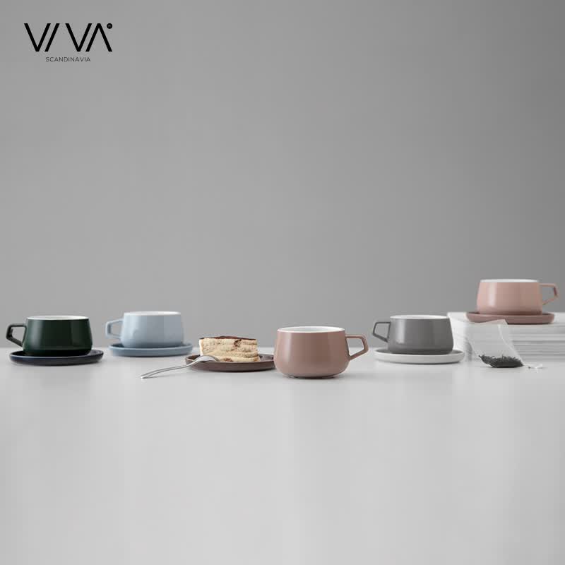 VIVA scandinavia咖啡杯耐高温陶瓷马克杯欧式简约家用拉花杯咖啡杯碟套装250ml 米黄色【杯+碟】【v79741】