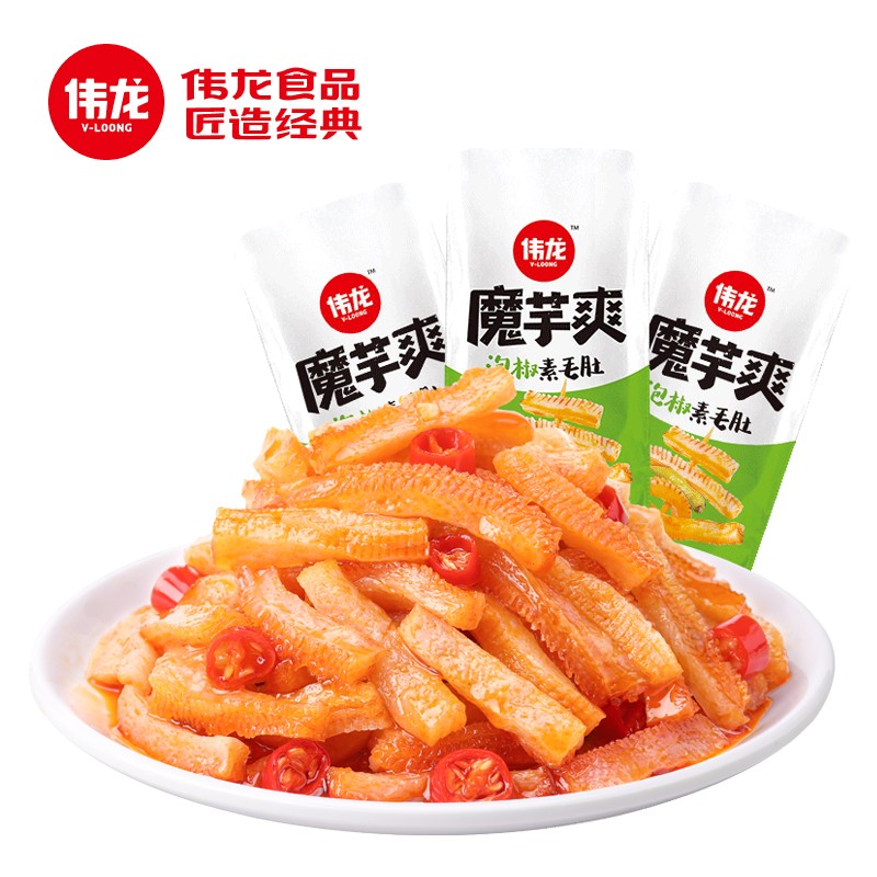 伟龙 休闲零食 炝锅素毛肚魔芋丝辣条素食网红零食小吃 泡椒味魔芋爽